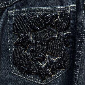 Escada Dark Black/Blue Denim Jeans – Embellished Hearts & Stars, High Rise